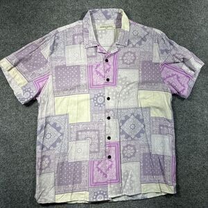 Madison Article Men Lg‎ Short Sleeve Button Up Purple All Over Paisley Print
